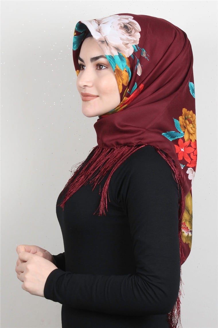 Piramit Püsküllü Eşarp 111-0071 Bordo