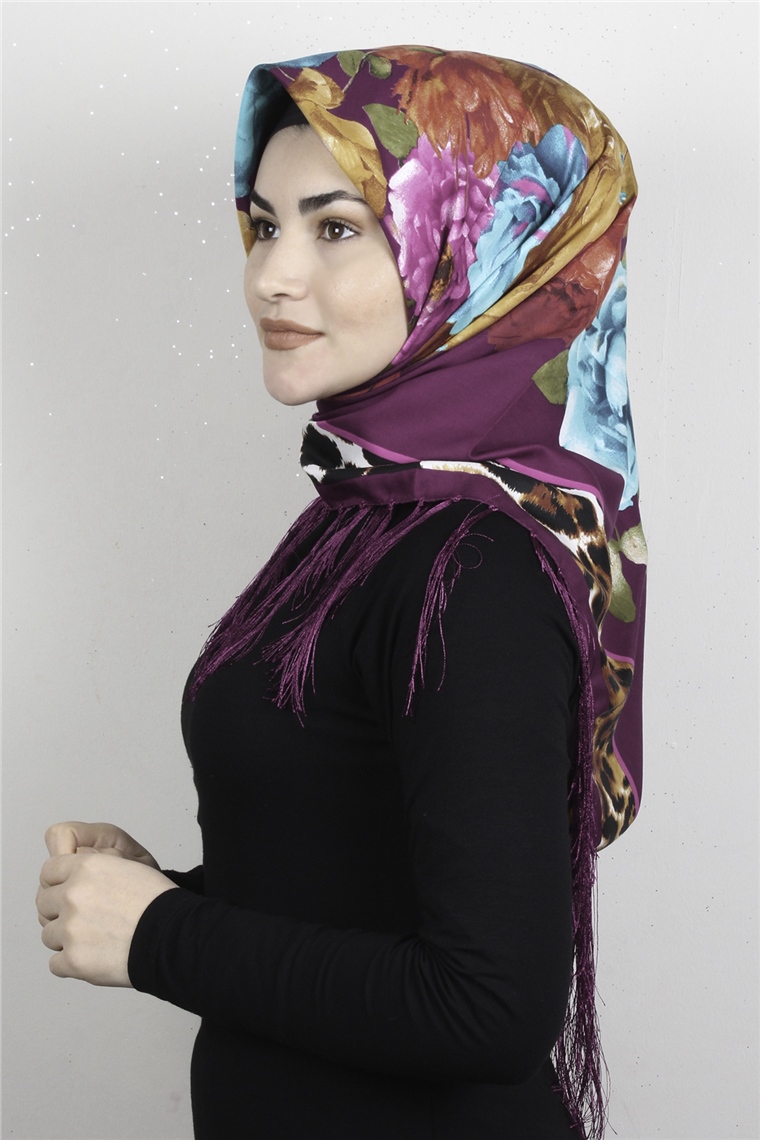 Piramit Püsküllü Eşarp 111-0074 Mor