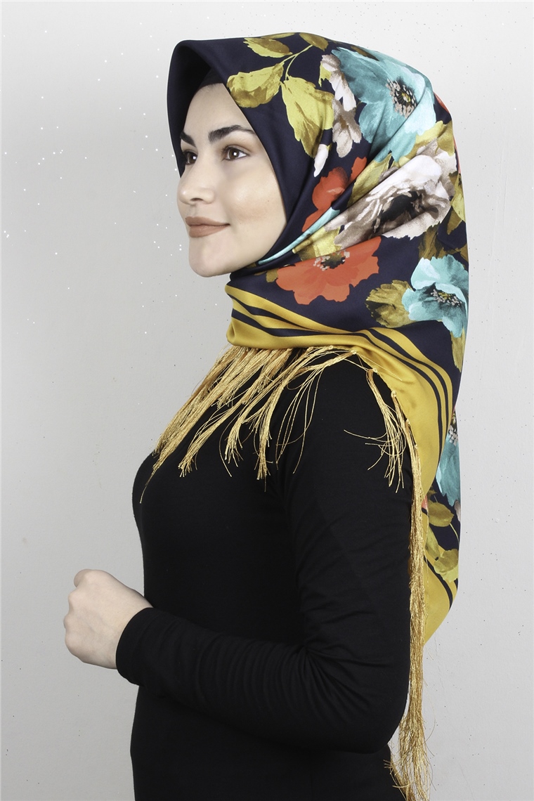 Piramit Püsküllü Eşarp 111-0079 Hardal