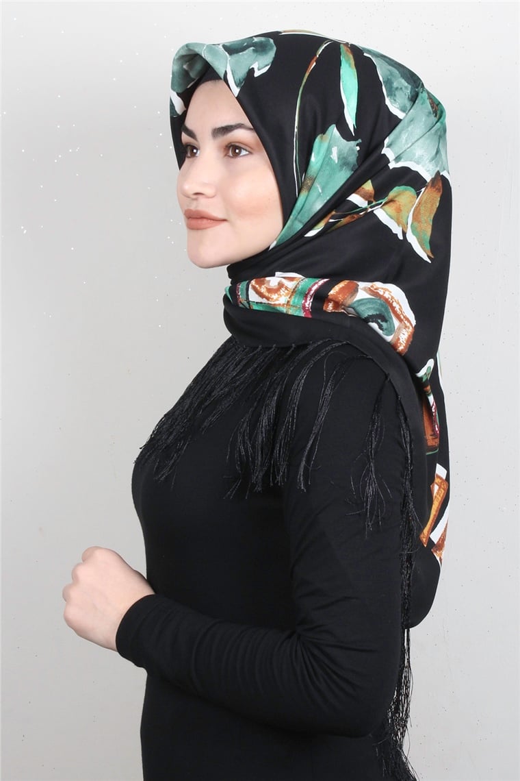 Piramit Püsküllü Eşarp 111-0083 Siyah
