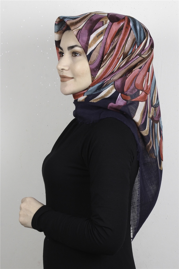 Pmuklu Trend Eşarp 9939-14 Lacivert Kırmızı