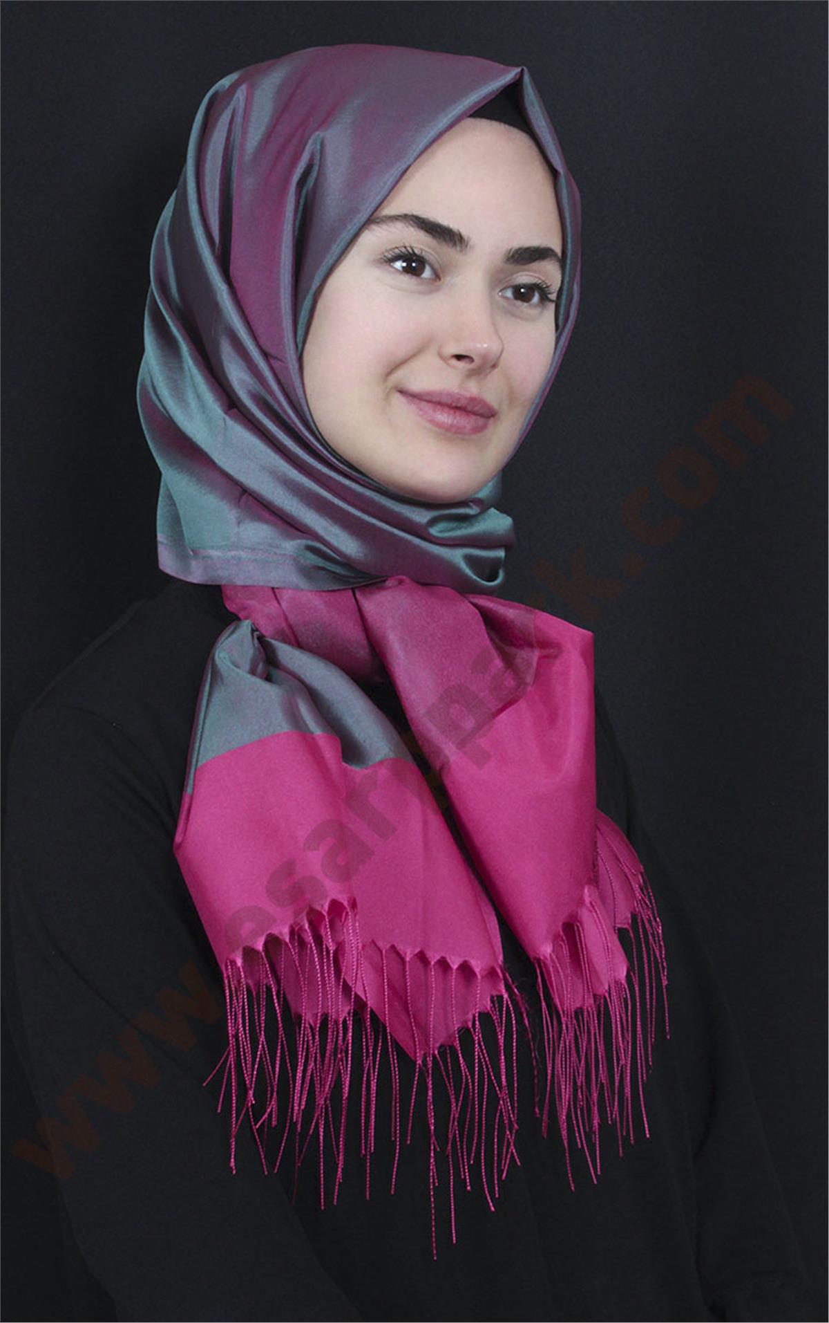 Prenses Tül Şal 2808-1 Turkuaz-Pembe