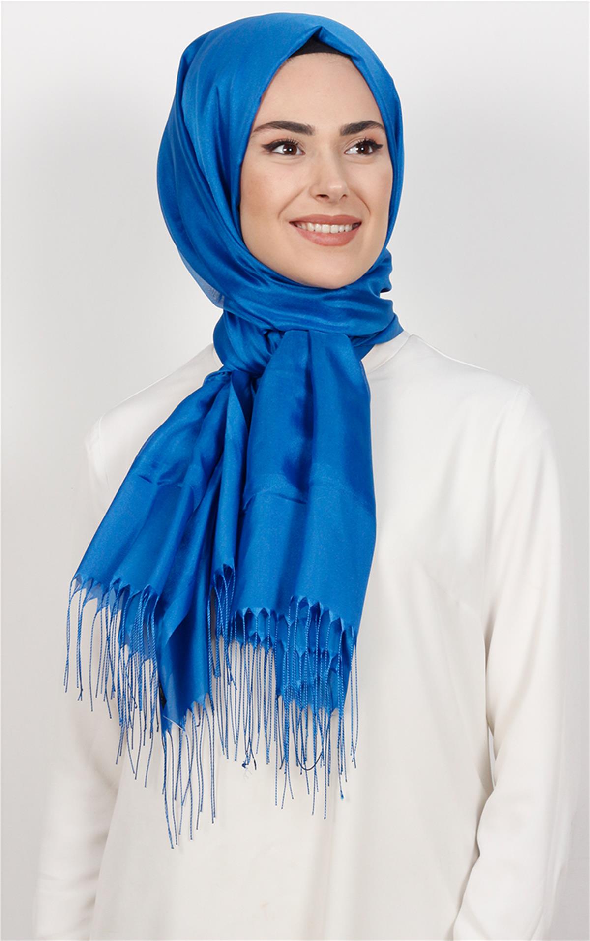 Prenses Tül Şal 2808-13 Saks Mavisi