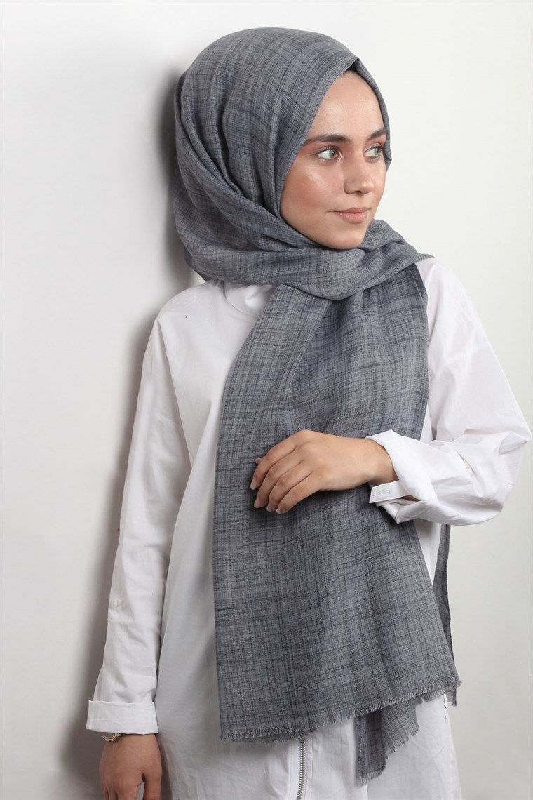 Şaless Keten Şal 138-1 Mavi-Siyah