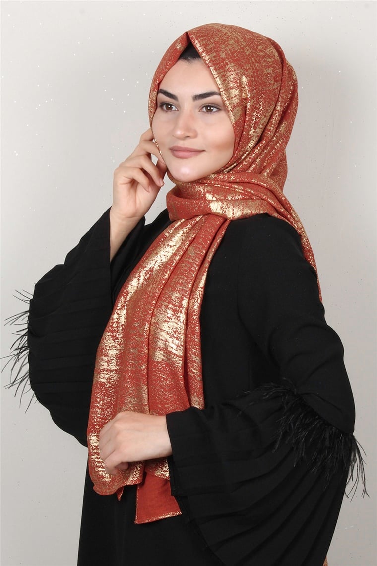Sidelya Varaklı Şal 3090-13 Turuncu