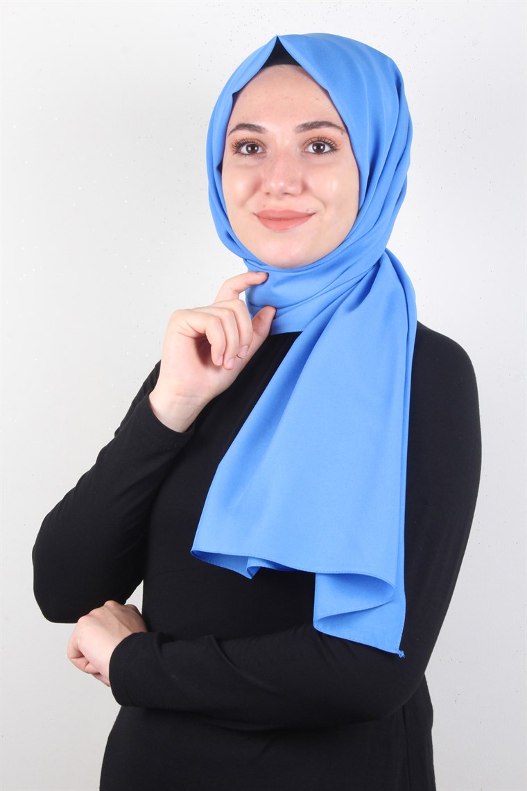 Şifon Şal Düz Renk 1293-116 Mavi