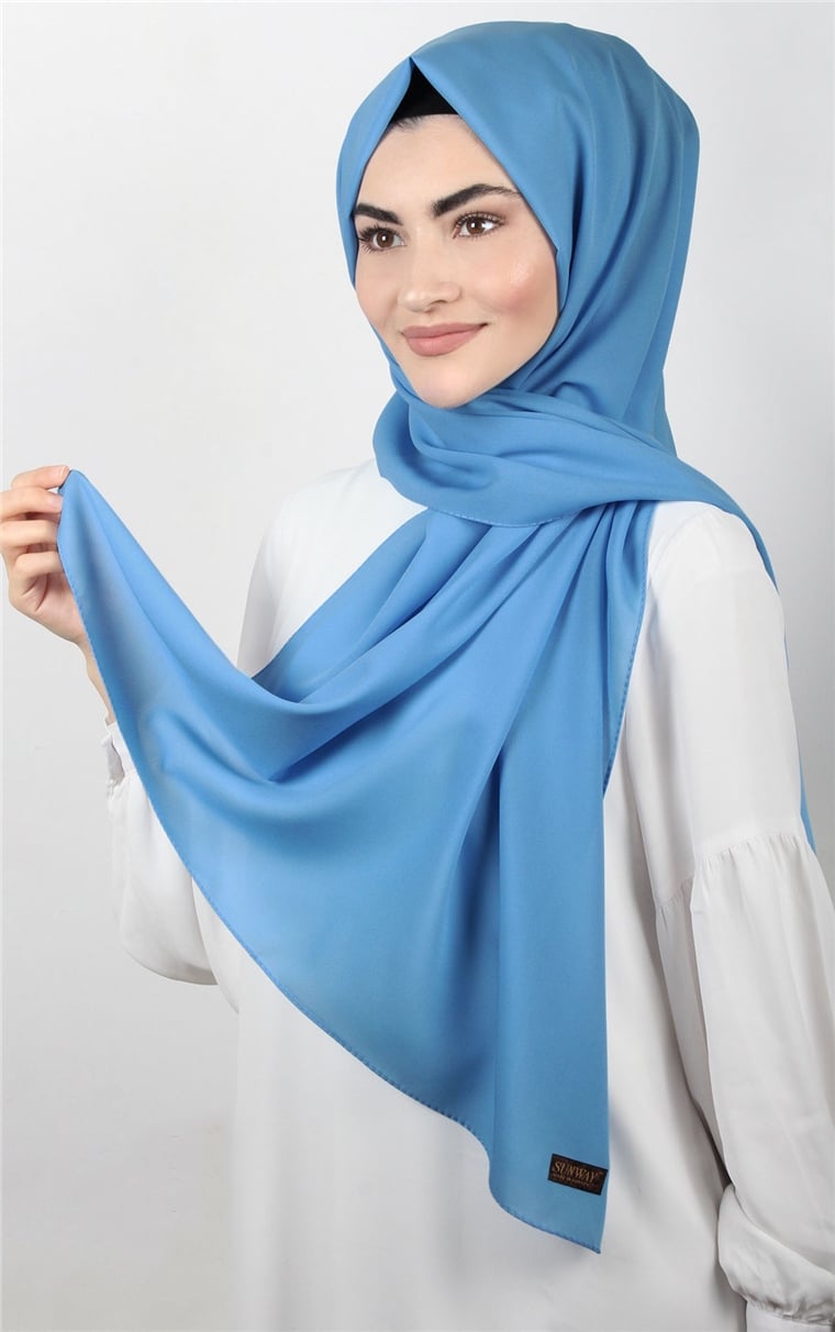 Şifon Şal Düz Renk 1293-41 Açık Mavi