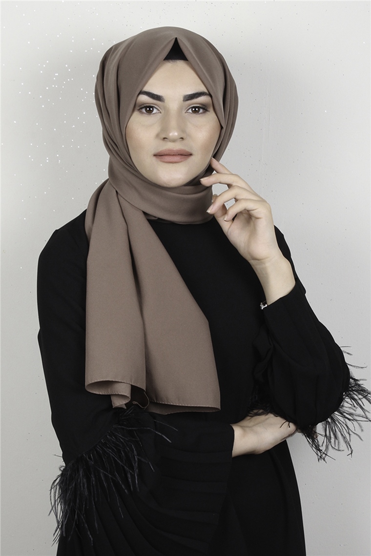 Şifon Şal Düz Renk 1293-79 Sütlü Kahve