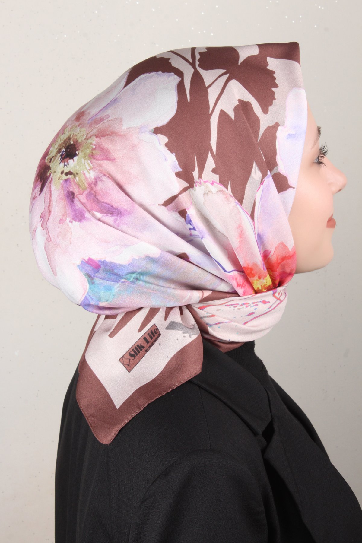 Silk Life Lotus Eşarp 4120-1 Kahverengi