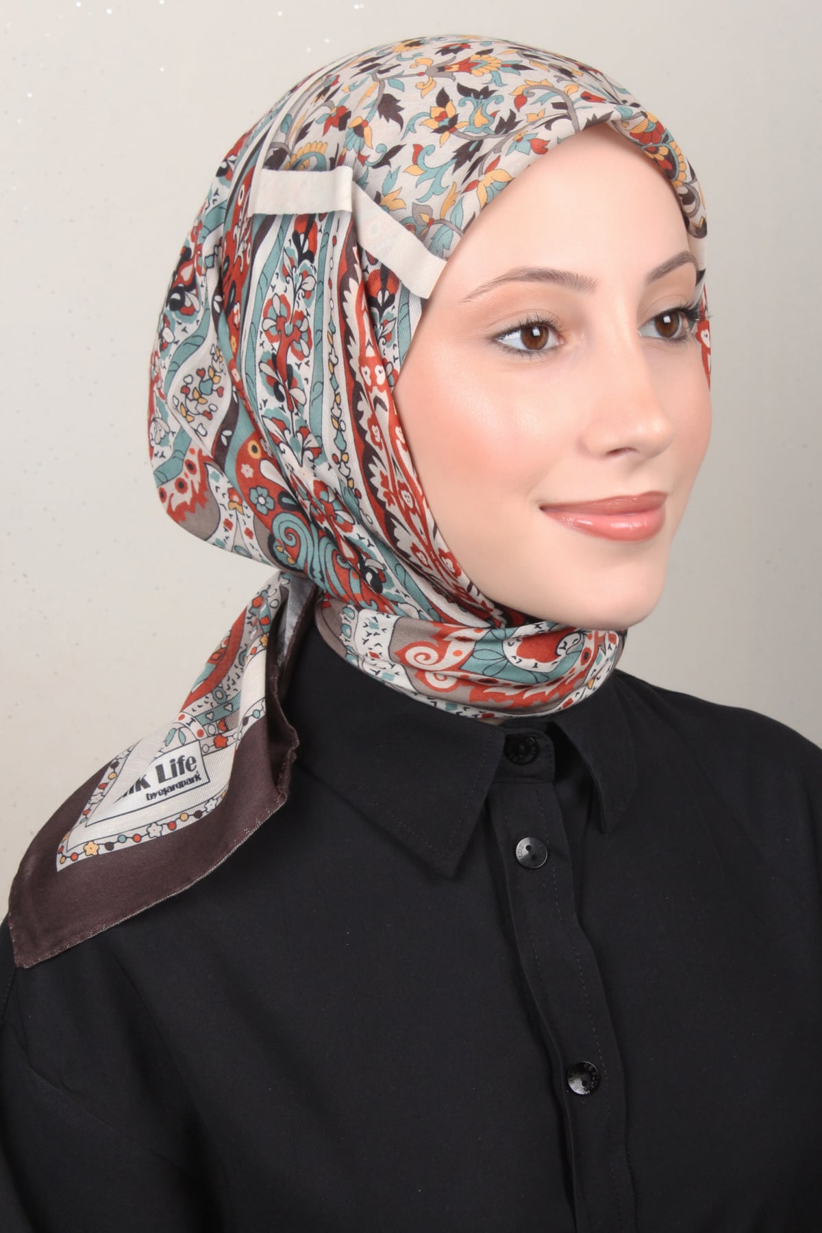 Silk Lıfe Lotus Eşarp 4127-1 Kahve 
