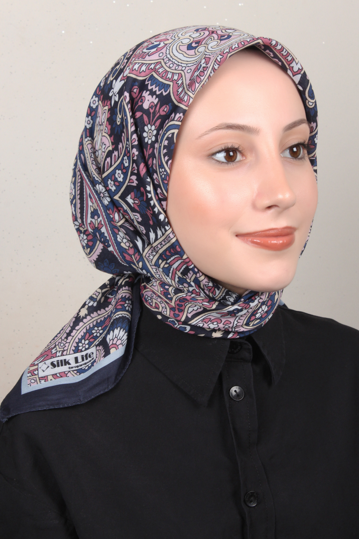 Silk Life Lotus Eşarp 4130-2 Lacivert