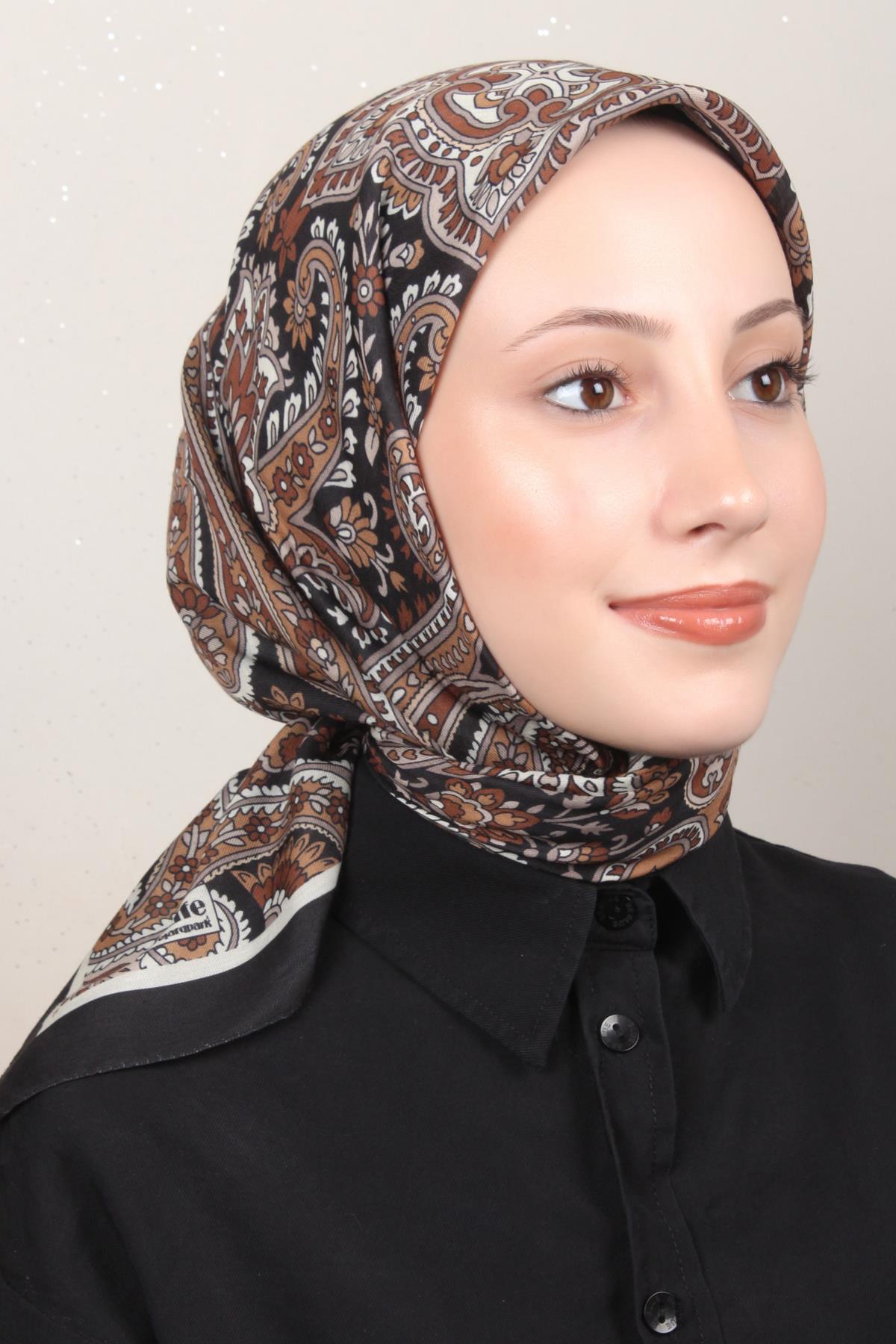 Silk Life Soft Pamuk  Eşarp 4130-13 Siyah Kahve 