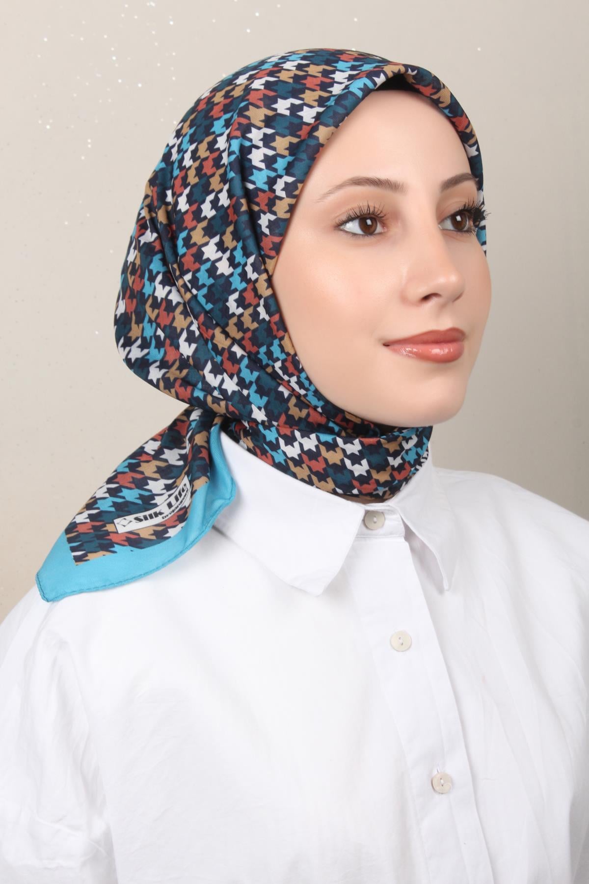 Silk Life Soft Pamuk Eşarp 4140-7 Petrol Mavisi 