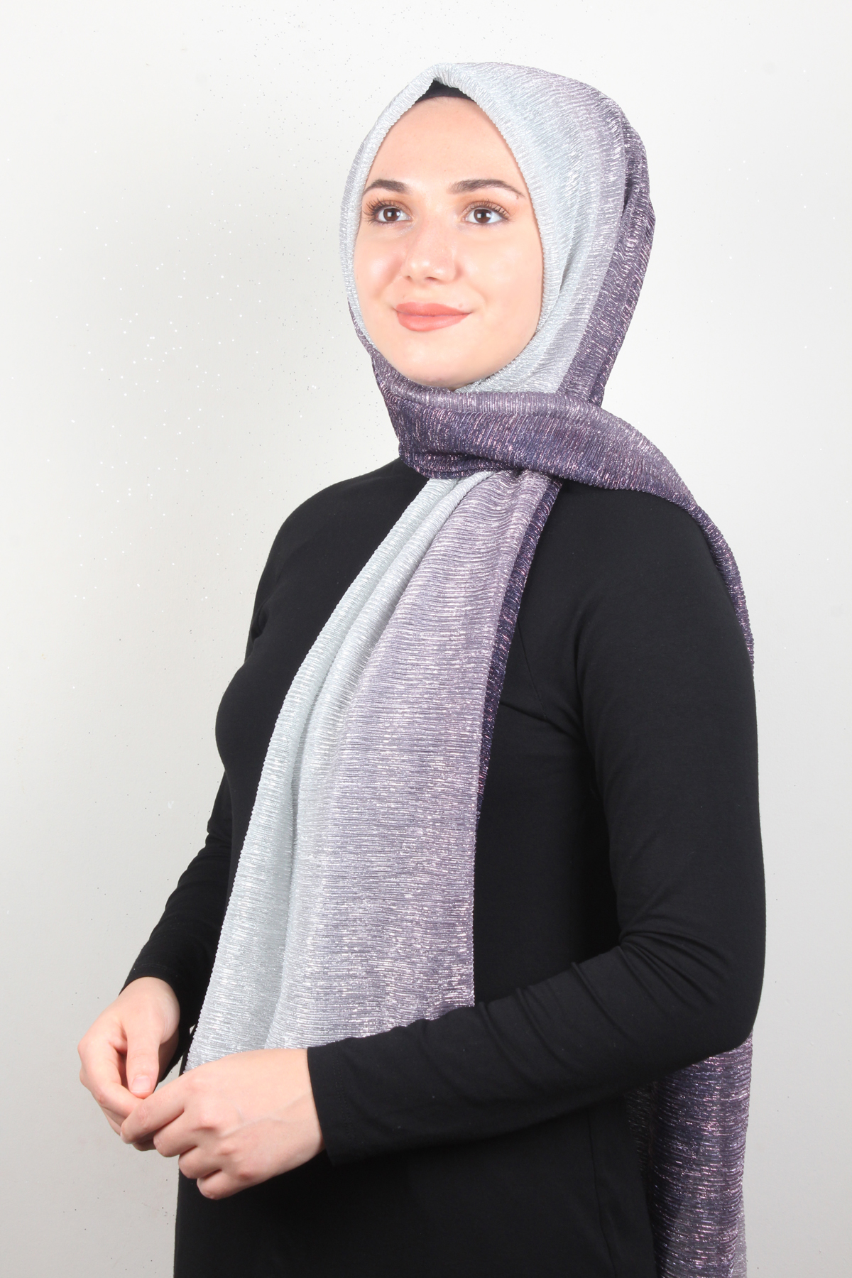 Simli Likralı Şal 608-4 Lavanta