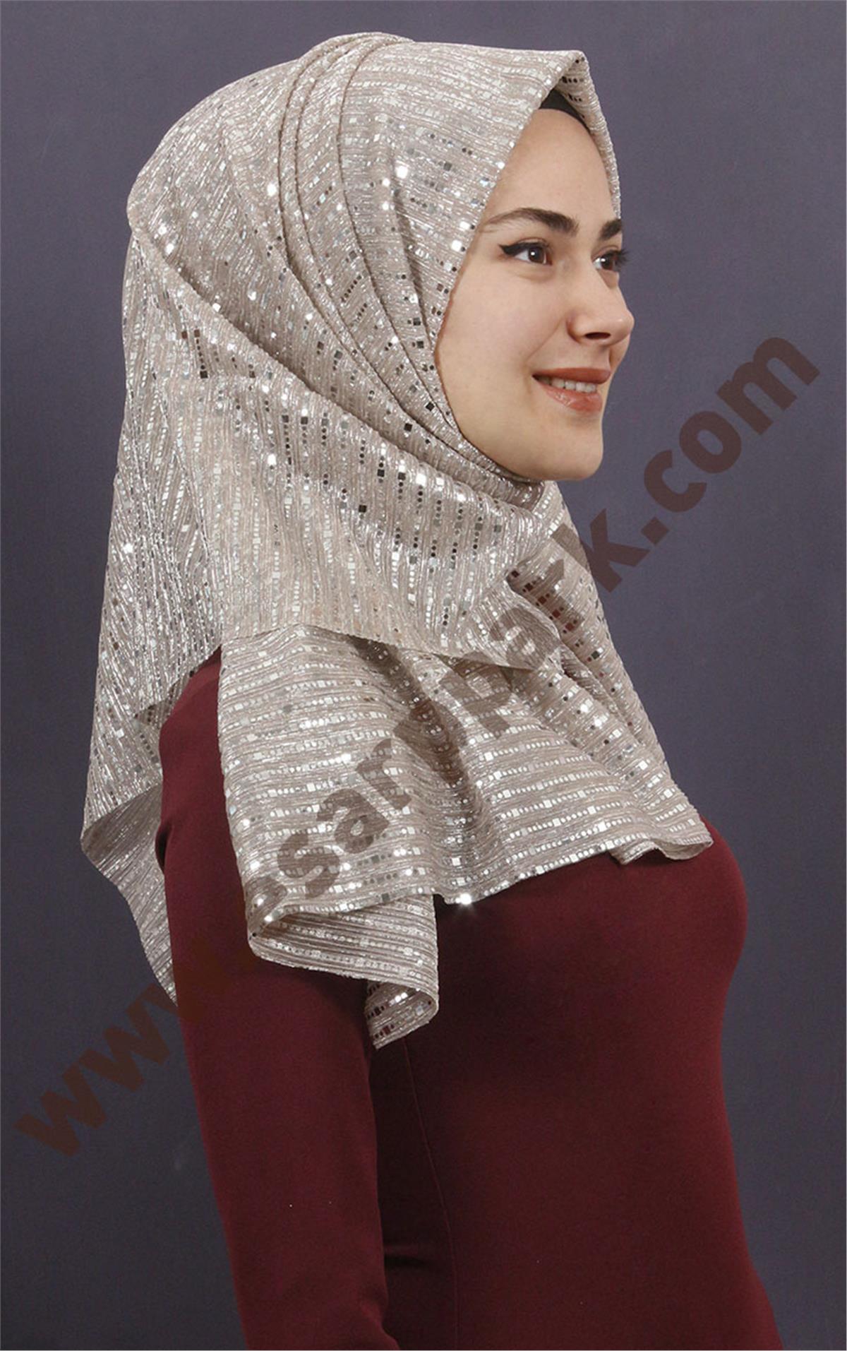 Simli Likralı Şal 608-7 Toz Pembe