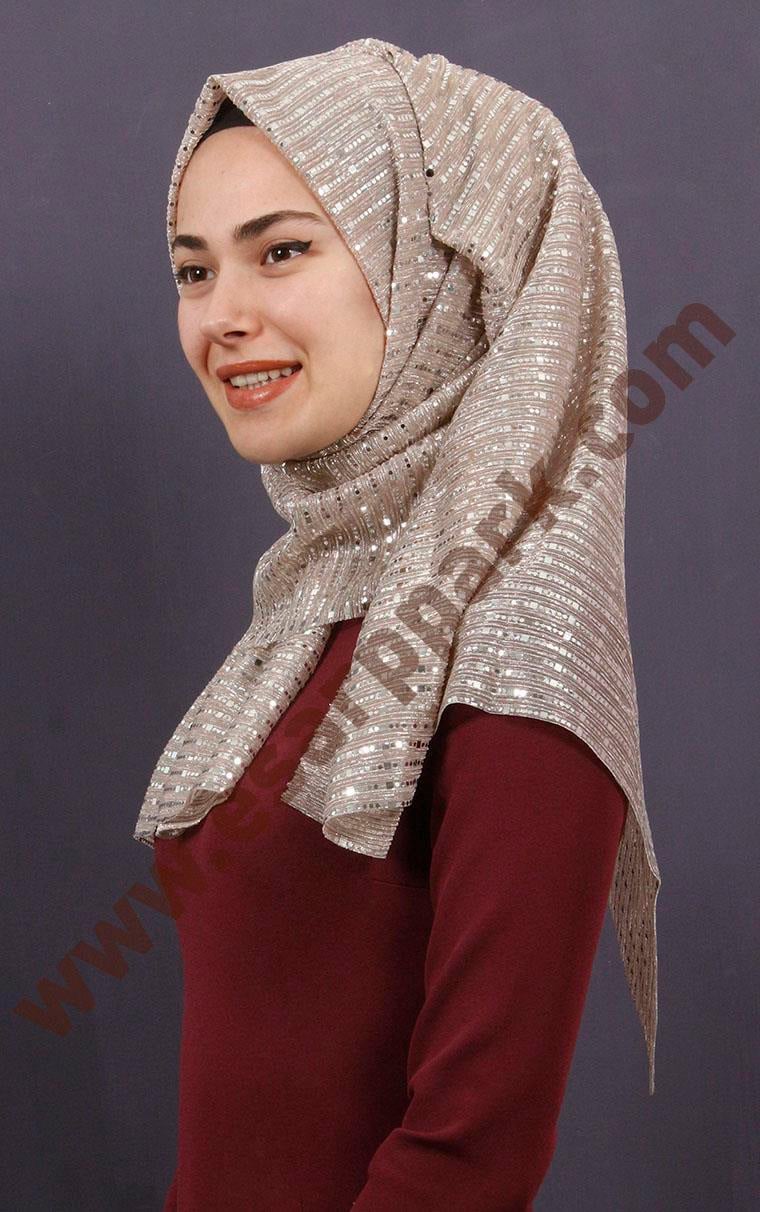 Simli Likralı Şal 608-9 Pudra