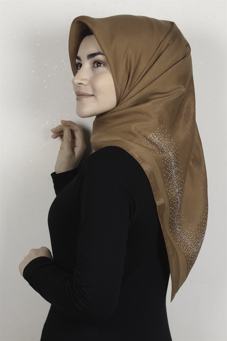 Taşlı Exclusive Eşarp 6000-28 Karamel