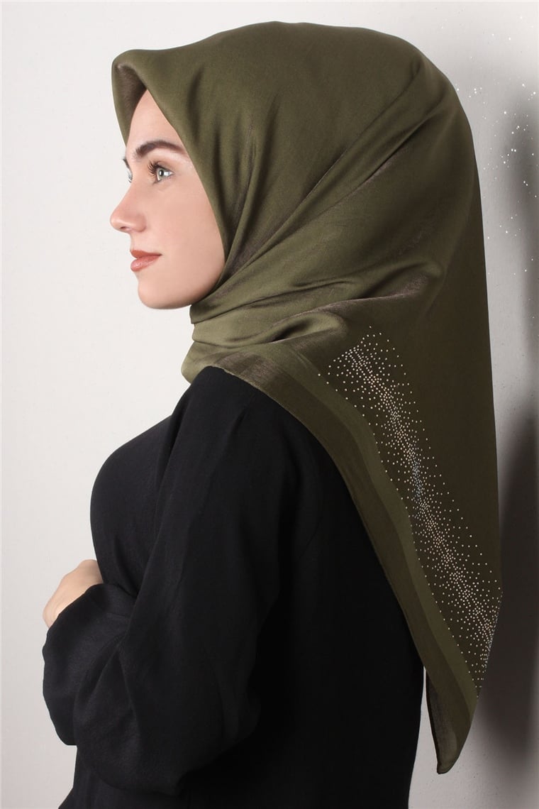 Taşlı Exclusive Eşarp 6000-7 Haki