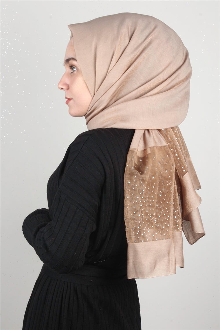 Taşlı Exclusive Şal 1606-20 Sütlü Kahve