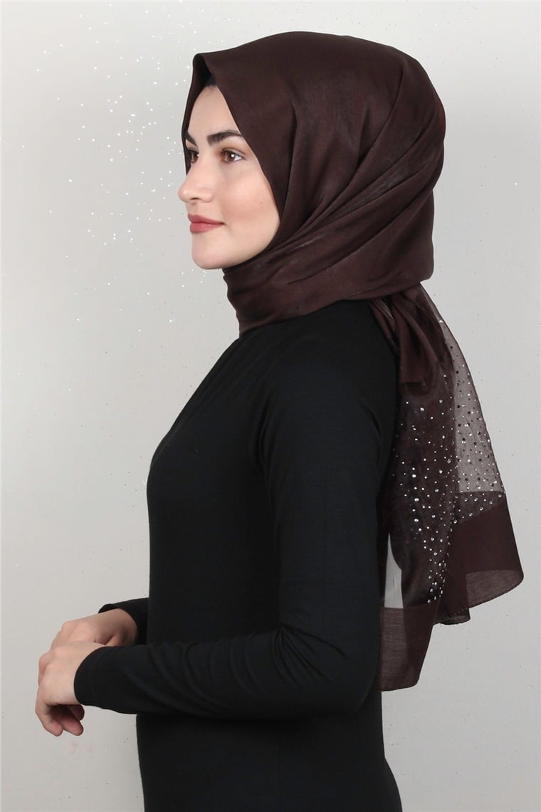 Taşlı Exclusive Şal 1606-22 Kahverengi