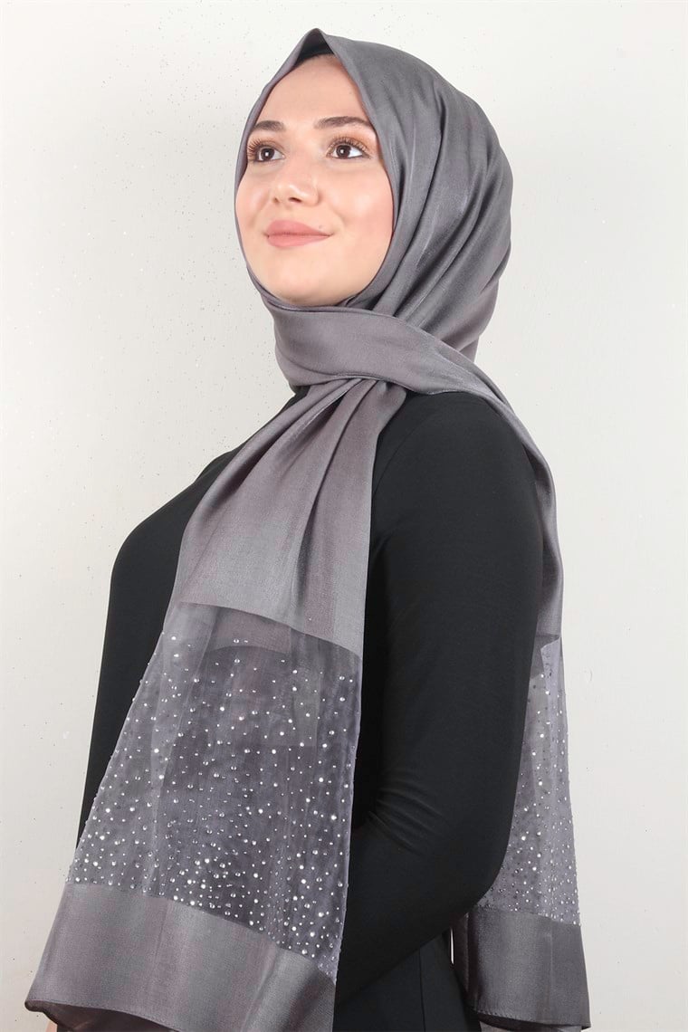 Taşlı Exclusive Şal 1606-26 Füme
