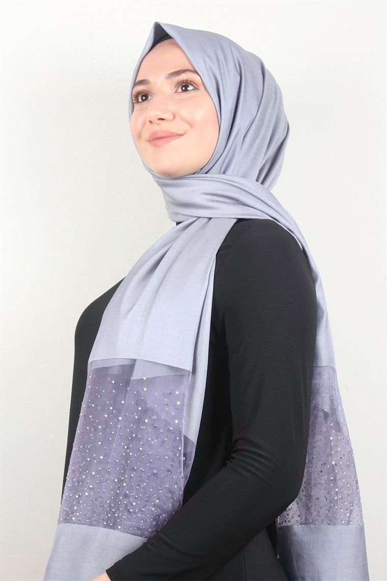 Taşlı Exclusive Şal 1606-28 Buz Mavisi