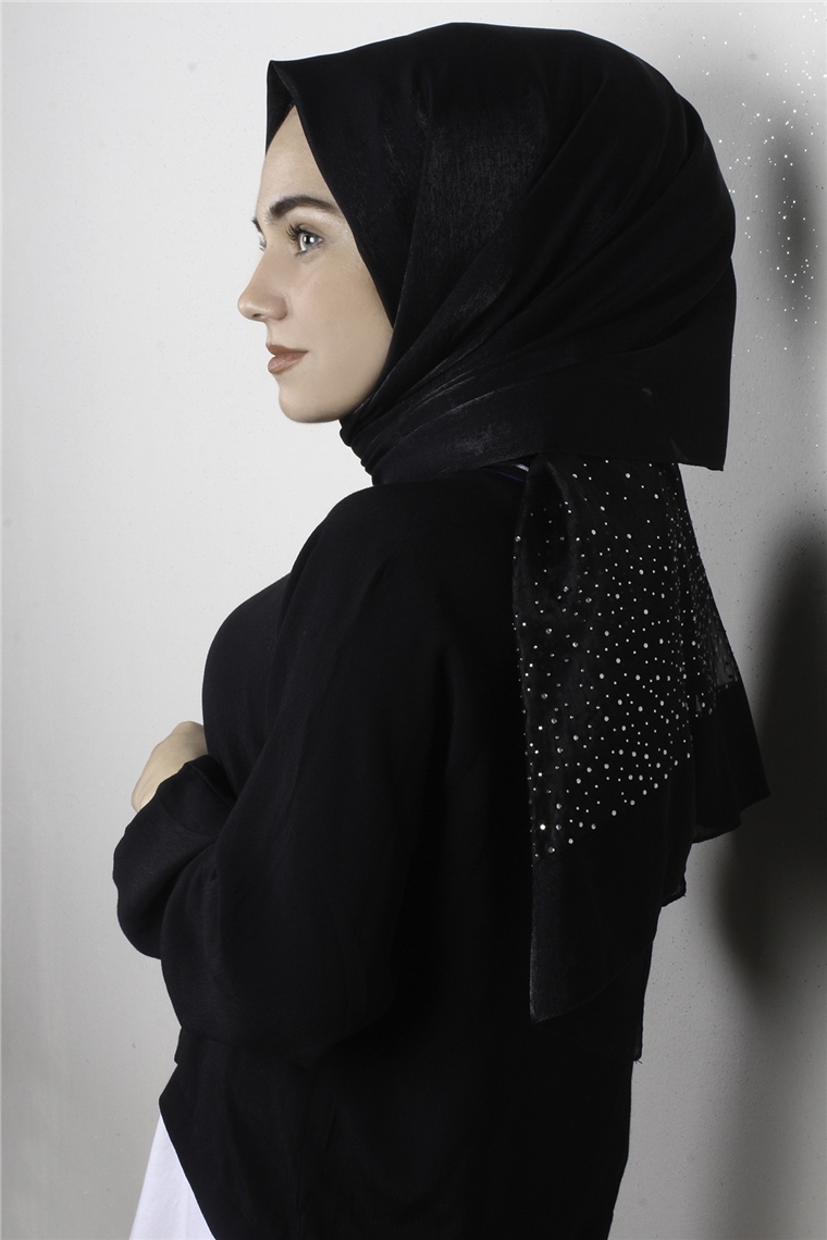 Taşlı Exclusive Şal 1606-3 Siyah