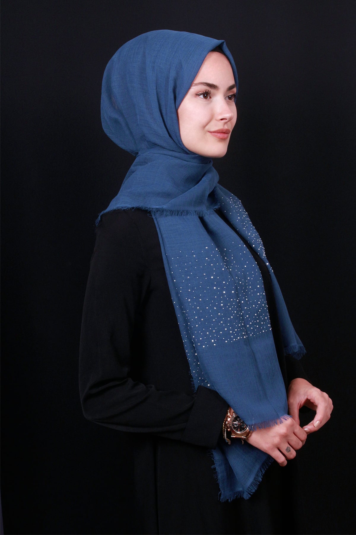 Taşlı Haiti Şal 2801-8 İndigo