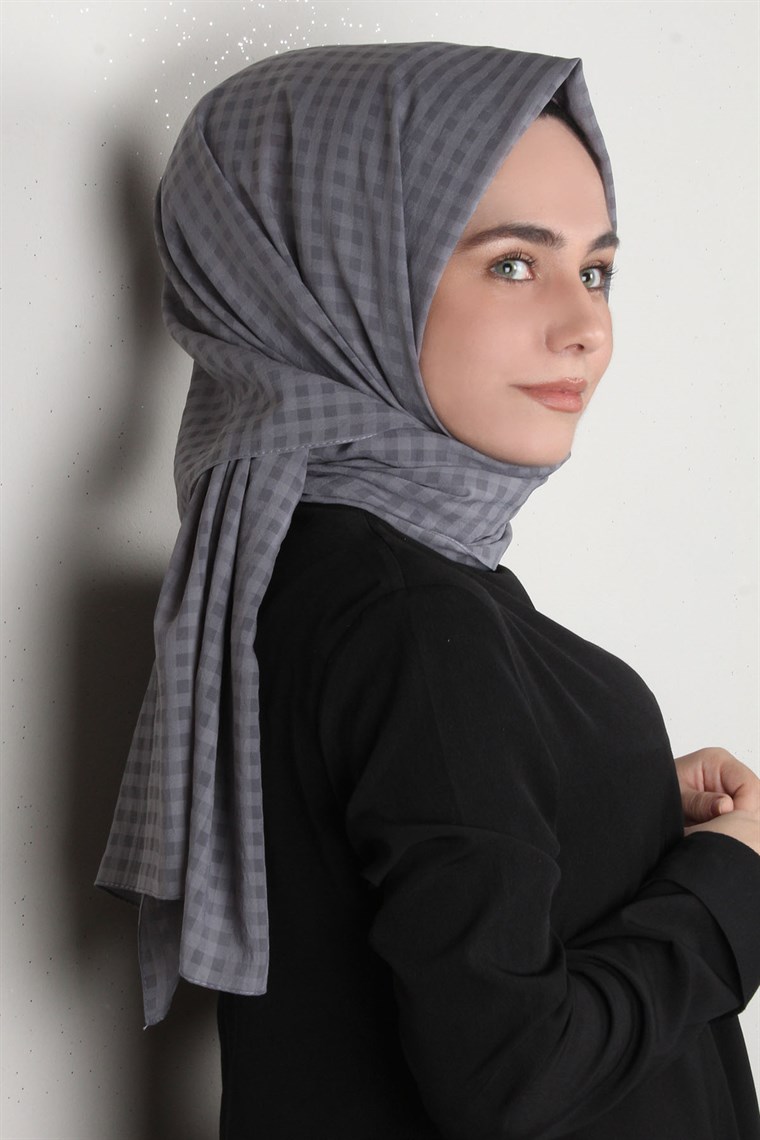 Trend Kare Desen Şal 1437-17 Füme