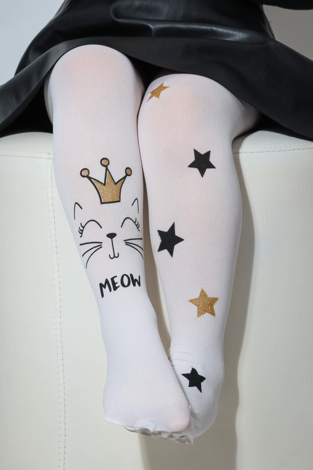 Meow Çocuk Külotlu Çorap BEYAZ