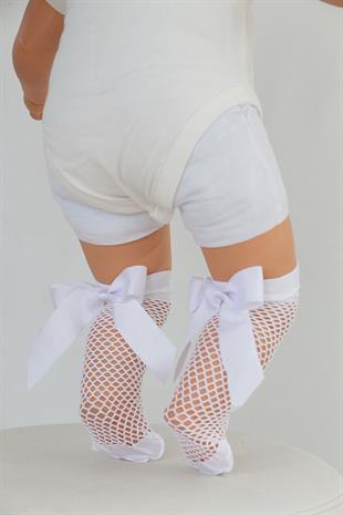 BEBEK PESCA ARKASI FİYONK DİZALTI ÇORAP BEYAZ