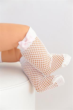 Bebek Pesca File Fiyonklu Dizaltı Çorap BEYAZ