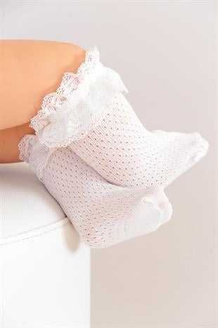 Bebek Romina File Dantelli Dizaltı Çorap BEYAZ