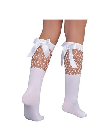BİGE AKSESUARLI ÇOCUK DİZALTI ÇORAP BEYAZ