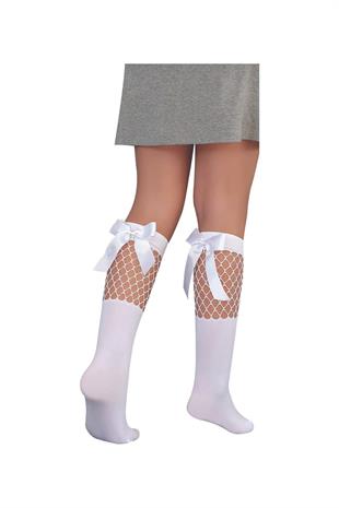 BİGE AKSESUARLI ÇOCUK DİZALTI ÇORAP BEYAZ