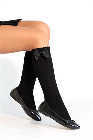 Dafne Fiyonklu  Viskon Çocuk Dizaltı Çorap SİYAH