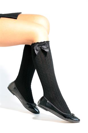 Dafne Fiyonklu  Viskon Çocuk Dizaltı Çorap SİYAH