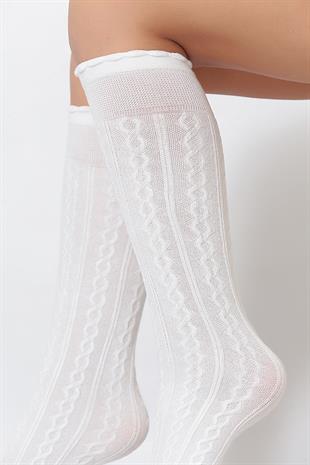 Dafne Viskon Çocuk Dizaltı Çorap BEYAZ