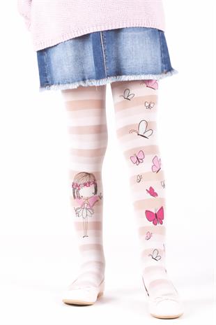Floral Çocuk Külotlu Çorap BEYAZ