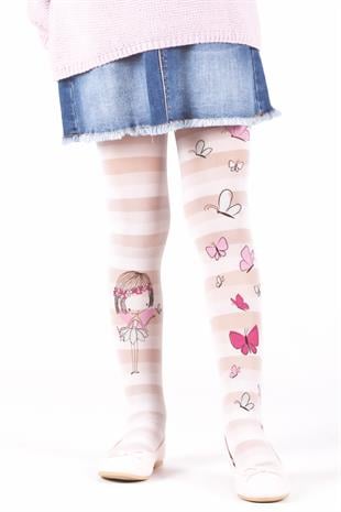 Floral Çocuk Külotlu Çorap BEYAZ