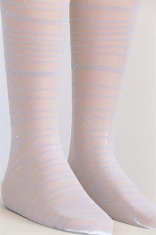 Işıl Simli Çocuk Külotlu Çorap BEYAZ