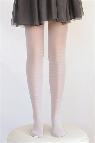 Işıl Simli Çocuk Külotlu Çorap BEYAZ