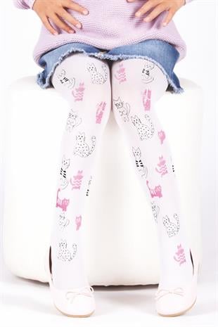 Kediler Çocuk Külotlu Çorap BEYAZ