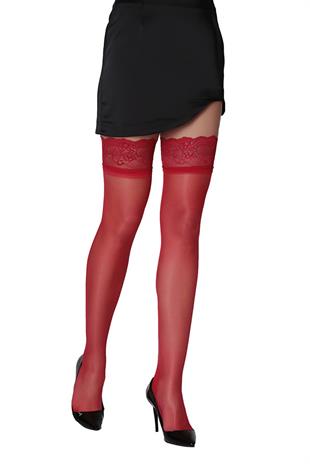 Line Silikon Dantelli Jartiyer Çorap KIRMIZI