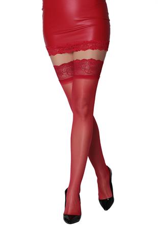 Line Silikon Dantelli Jartiyer Çorap KIRMIZI