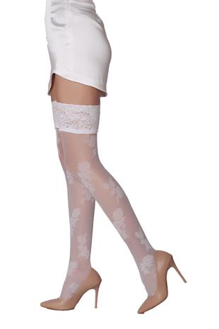 Lisa Silikonlu Dantelli Jartiyer Çorap BEYAZ