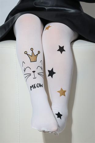 Meow Çocuk Külotlu Çorap BEYAZ