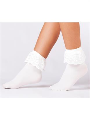 Mycro Dantelli Çocuk Soket ÇORAP BEYAZ