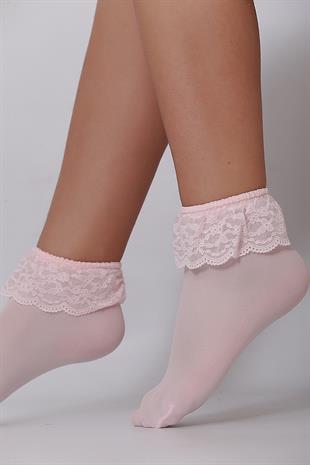 Mycro Dantelli Çocuk Soket ÇORAP PEMBE