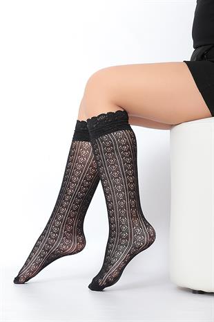 Orietta File Dantelli Çocuk Dizaltı Çorap SİYAH